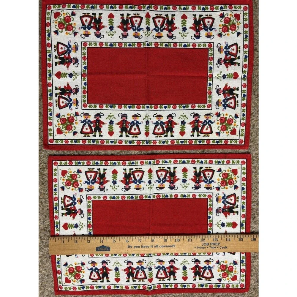Vintage Folk Art Cotton Placemats Pair Dutch Scandinavian 100% Baumwolle